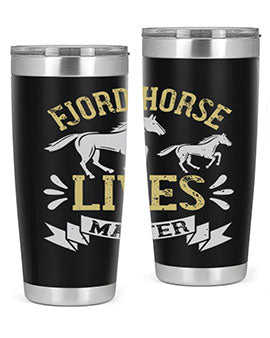 Fjord Horse Lives Matter Style 54# 20oz tumbler featuring a double wall vacuum design with a copper lining, ideal for hot and cold beverages.
