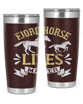 Fjord Horse Lives Matter Style 54# 20oz tumbler featuring a double wall vacuum design with a copper lining, ideal for hot and cold beverages.