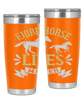 Fjord Horse Lives Matter Style 54# 20oz tumbler featuring a double wall vacuum design with a copper lining, ideal for hot and cold beverages.