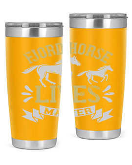 Fjord Horse Lives Matter Style 54# 20oz tumbler featuring a double wall vacuum design with a copper lining, ideal for hot and cold beverages.