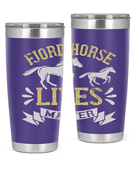 Fjord Horse Lives Matter Style 54# 20oz tumbler featuring a double wall vacuum design with a copper lining, ideal for hot and cold beverages.