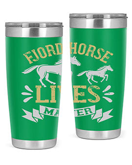 Fjord Horse Lives Matter Style 54# 20oz tumbler featuring a double wall vacuum design with a copper lining, ideal for hot and cold beverages.