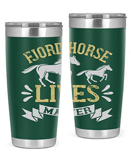 Fjord Horse Lives Matter Style 54# 20oz tumbler featuring a double wall vacuum design with a copper lining, ideal for hot and cold beverages.