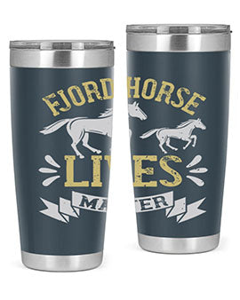 Fjord Horse Lives Matter Style 54# 20oz tumbler featuring a double wall vacuum design with a copper lining, ideal for hot and cold beverages.