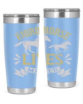 Fjord Horse Lives Matter Style 54# 20oz tumbler featuring a double wall vacuum design with a copper lining, ideal for hot and cold beverages.