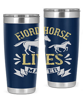 Fjord Horse Lives Matter Style 54# 20oz tumbler featuring a double wall vacuum design with a copper lining, ideal for hot and cold beverages.