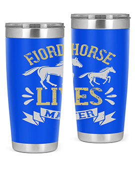 Fjord Horse Lives Matter Style 54# 20oz tumbler featuring a double wall vacuum design with a copper lining, ideal for hot and cold beverages.