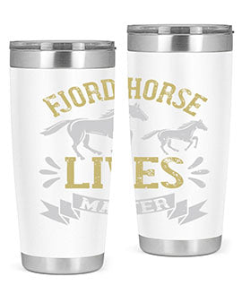 Fjord Horse Lives Matter Style 54# 20oz tumbler featuring a double wall vacuum design with a copper lining, ideal for hot and cold beverages.