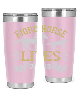 Fjord Horse Lives Matter Style 54# 20oz tumbler featuring a double wall vacuum design with a copper lining, ideal for hot and cold beverages.