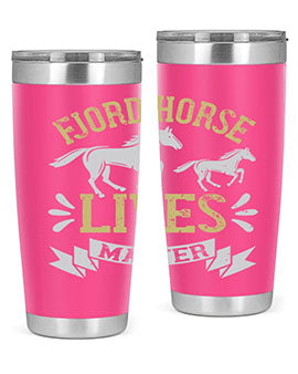 Fjord Horse Lives Matter Style 54# 20oz tumbler featuring a double wall vacuum design with a copper lining, ideal for hot and cold beverages.