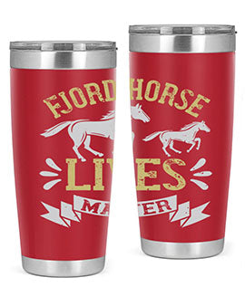Fjord Horse Lives Matter Style 54# 20oz tumbler featuring a double wall vacuum design with a copper lining, ideal for hot and cold beverages.