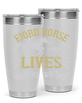 Fjord Horse Lives Matter Style 54# 20oz tumbler featuring a double wall vacuum design with a copper lining, ideal for hot and cold beverages.