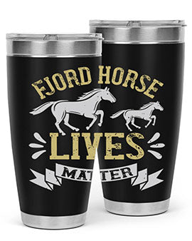 Fjord Horse Lives Matter Style 54# 20oz tumbler featuring a double wall vacuum design with a copper lining, ideal for hot and cold beverages.