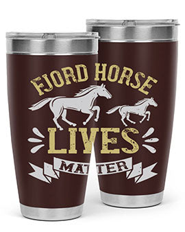 Fjord Horse Lives Matter Style 54# 20oz tumbler featuring a double wall vacuum design with a copper lining, ideal for hot and cold beverages.