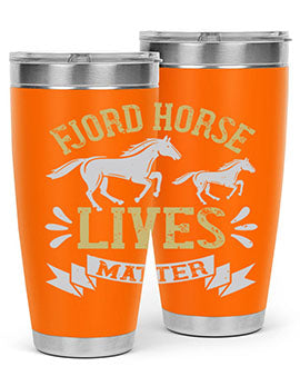 Fjord Horse Lives Matter Style 54# 20oz tumbler featuring a double wall vacuum design with a copper lining, ideal for hot and cold beverages.