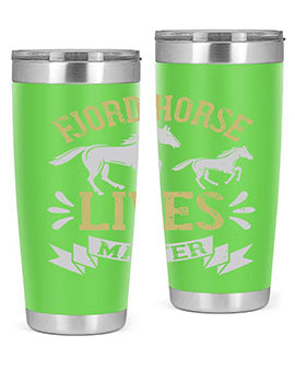 Fjord Horse Lives Matter Style 54# 20oz tumbler featuring a double wall vacuum design with a copper lining, ideal for hot and cold beverages.