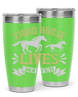 Fjord Horse Lives Matter Style 54# 20oz tumbler featuring a double wall vacuum design with a copper lining, ideal for hot and cold beverages.
