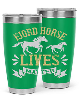 Fjord Horse Lives Matter Style 54# 20oz tumbler featuring a double wall vacuum design with a copper lining, ideal for hot and cold beverages.
