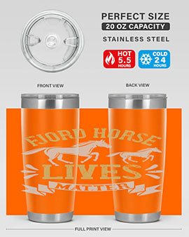 Fjord Horse Lives Matter Style 54# 20oz tumbler featuring a double wall vacuum design with a copper lining, ideal for hot and cold beverages.