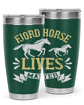Fjord Horse Lives Matter Style 54# 20oz tumbler featuring a double wall vacuum design with a copper lining, ideal for hot and cold beverages.