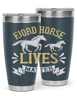 Fjord Horse Lives Matter Style 54# 20oz tumbler featuring a double wall vacuum design with a copper lining, ideal for hot and cold beverages.