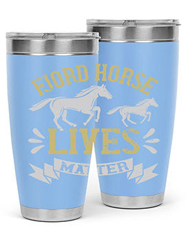Fjord Horse Lives Matter Style 54# 20oz tumbler featuring a double wall vacuum design with a copper lining, ideal for hot and cold beverages.