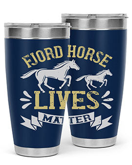 Fjord Horse Lives Matter Style 54# 20oz tumbler featuring a double wall vacuum design with a copper lining, ideal for hot and cold beverages.