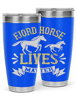 Fjord Horse Lives Matter Style 54# 20oz tumbler featuring a double wall vacuum design with a copper lining, ideal for hot and cold beverages.