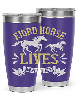 Fjord Horse Lives Matter Style 54# 20oz tumbler featuring a double wall vacuum design with a copper lining, ideal for hot and cold beverages.