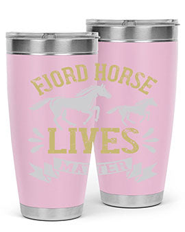 Fjord Horse Lives Matter Style 54# 20oz tumbler featuring a double wall vacuum design with a copper lining, ideal for hot and cold beverages.