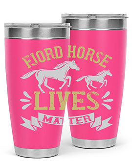 Fjord Horse Lives Matter Style 54# 20oz tumbler featuring a double wall vacuum design with a copper lining, ideal for hot and cold beverages.