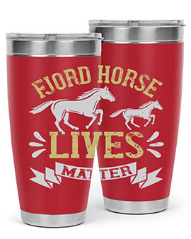Fjord Horse Lives Matter Style 54# 20oz tumbler featuring a double wall vacuum design with a copper lining, ideal for hot and cold beverages.