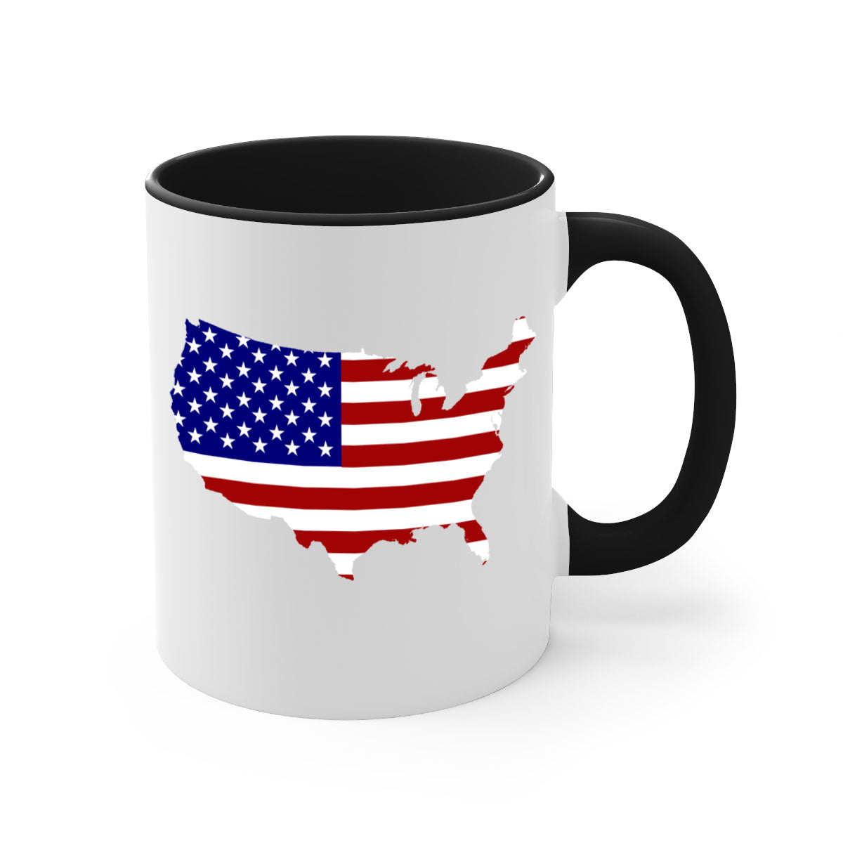 Ceramic coffee mug featuring a flag and map design with a glossy finish and colored handle.