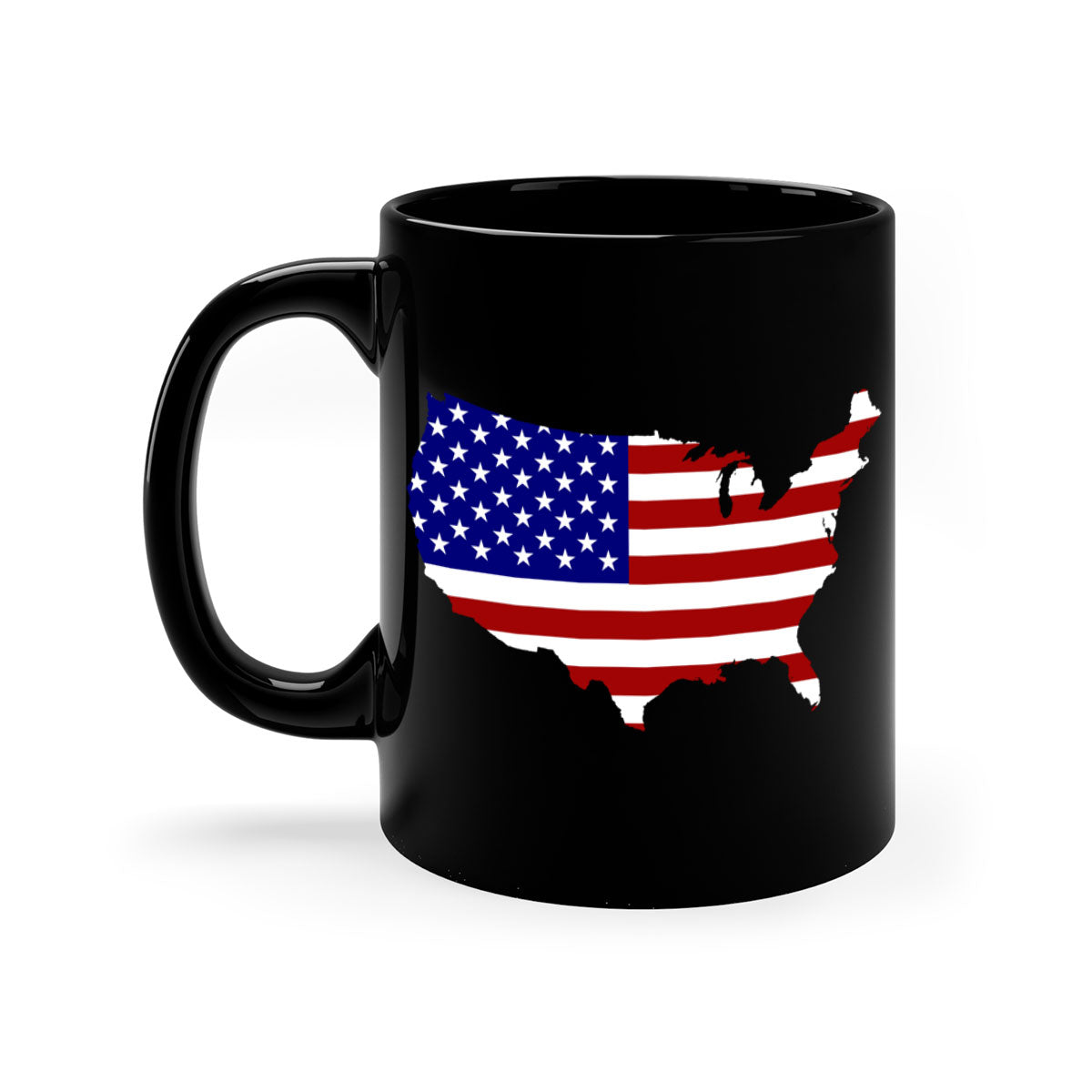 Ceramic coffee mug featuring a flag and map design with a glossy finish and colored handle.