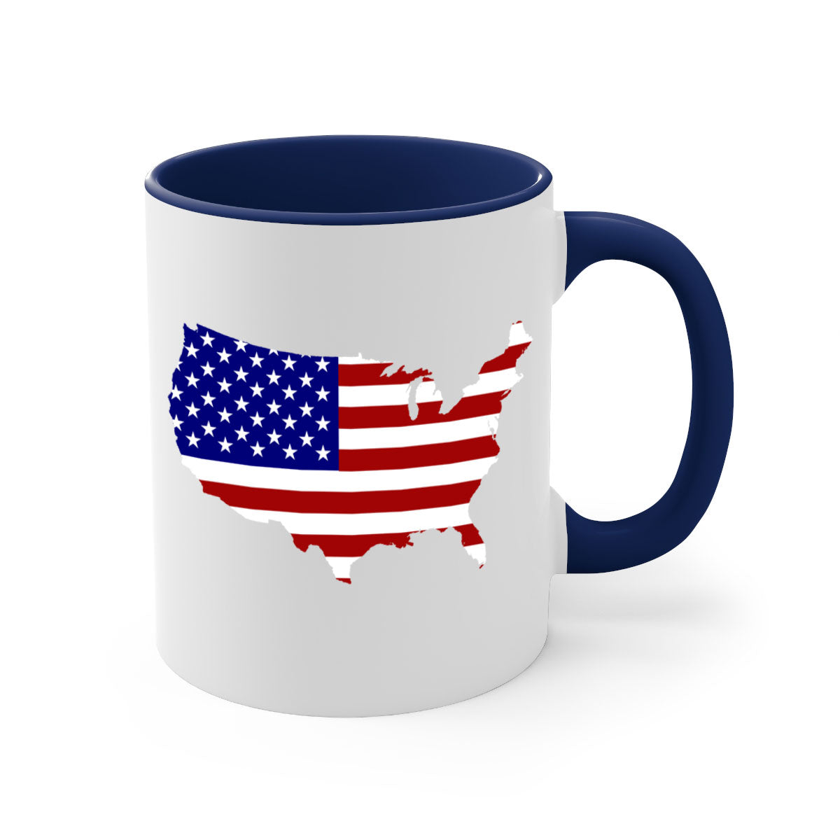 Ceramic coffee mug featuring a flag and map design with a glossy finish and colored handle.