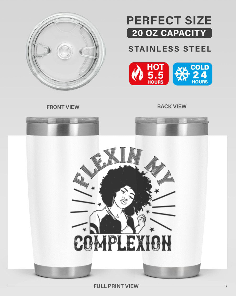 Flexin My Complexion Style 34# Afro Tumbler, a stylish 20oz stainless steel tumbler with vibrant Afro-inspired design.