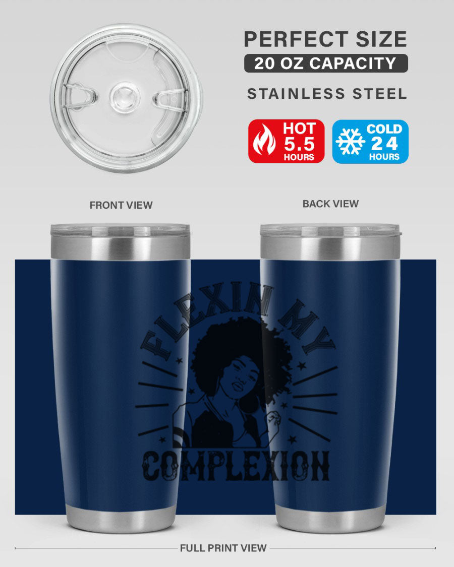 Flexin My Complexion Style 34# Afro Tumbler, a stylish 20oz stainless steel tumbler with vibrant Afro-inspired design.