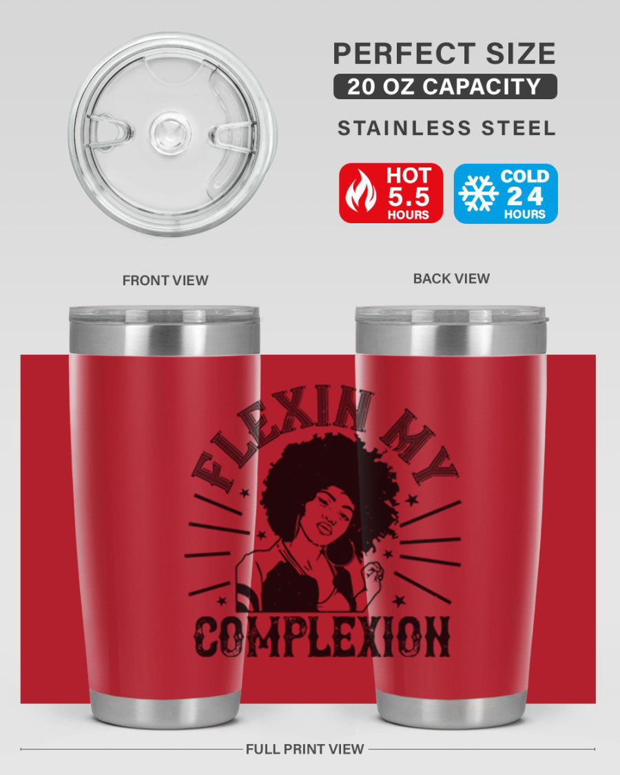 Flexin My Complexion Style 34# Afro Tumbler, a stylish 20oz stainless steel tumbler with vibrant Afro-inspired design.