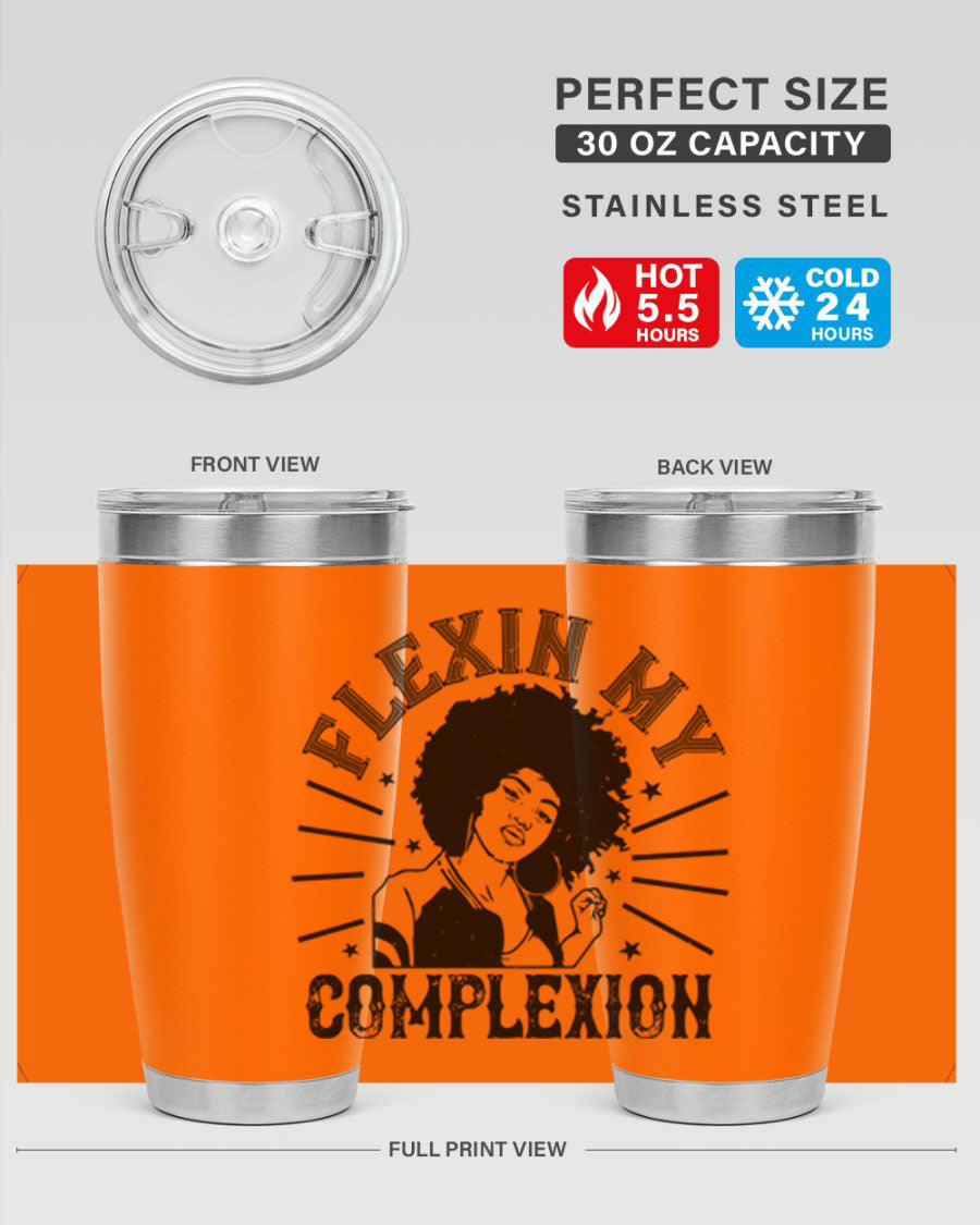 Flexin My Complexion Style 34# Afro Tumbler, a stylish 20oz stainless steel tumbler with vibrant Afro-inspired design.