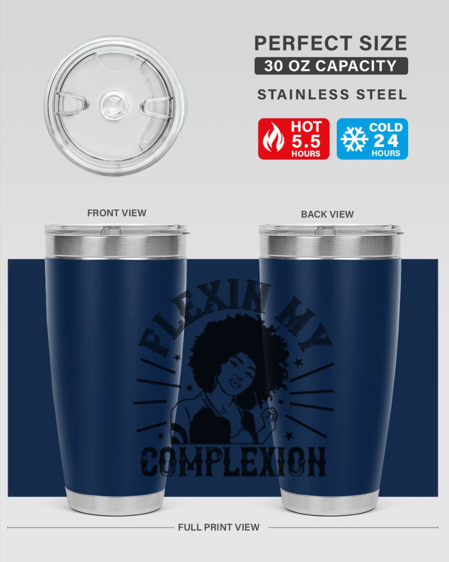 Flexin My Complexion Style 34# Afro Tumbler, a stylish 20oz stainless steel tumbler with vibrant Afro-inspired design.