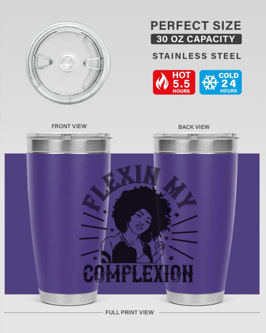 Flexin My Complexion Style 34# Afro Tumbler, a stylish 20oz stainless steel tumbler with vibrant Afro-inspired design.
