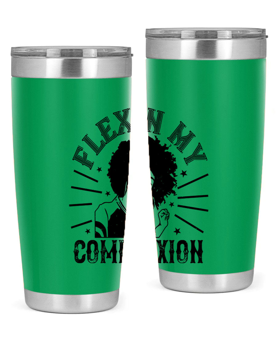 Flexin My Complexion Style 34# Afro Tumbler, a stylish 20oz stainless steel tumbler with vibrant Afro-inspired design.