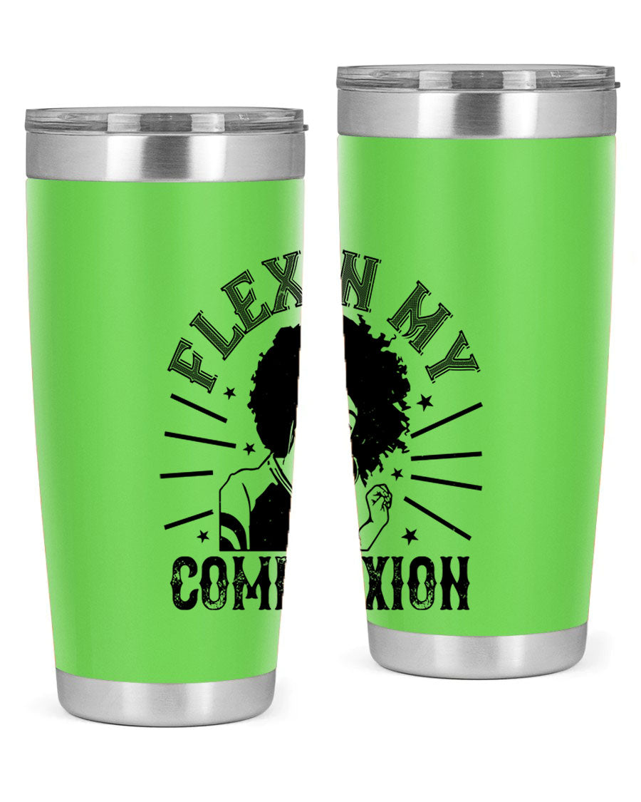 Flexin My Complexion Style 34# Afro Tumbler, a stylish 20oz stainless steel tumbler with vibrant Afro-inspired design.
