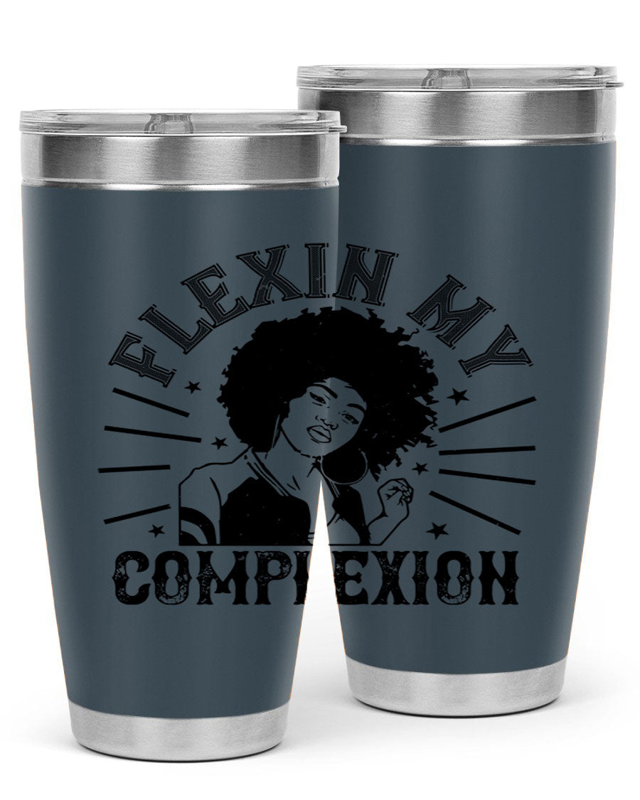 Flexin My Complexion Style 34# Afro Tumbler, a stylish 20oz stainless steel tumbler with vibrant Afro-inspired design.