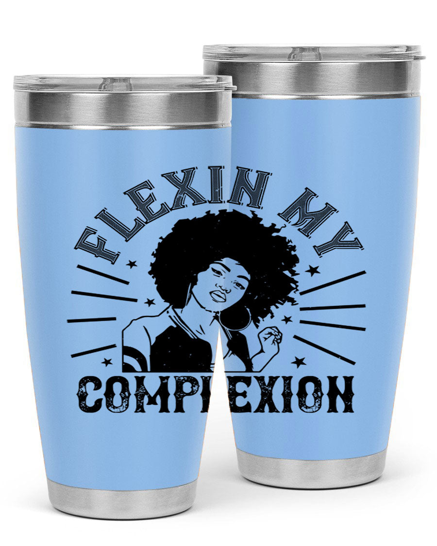 Flexin My Complexion Style 34# Afro Tumbler, a stylish 20oz stainless steel tumbler with vibrant Afro-inspired design.