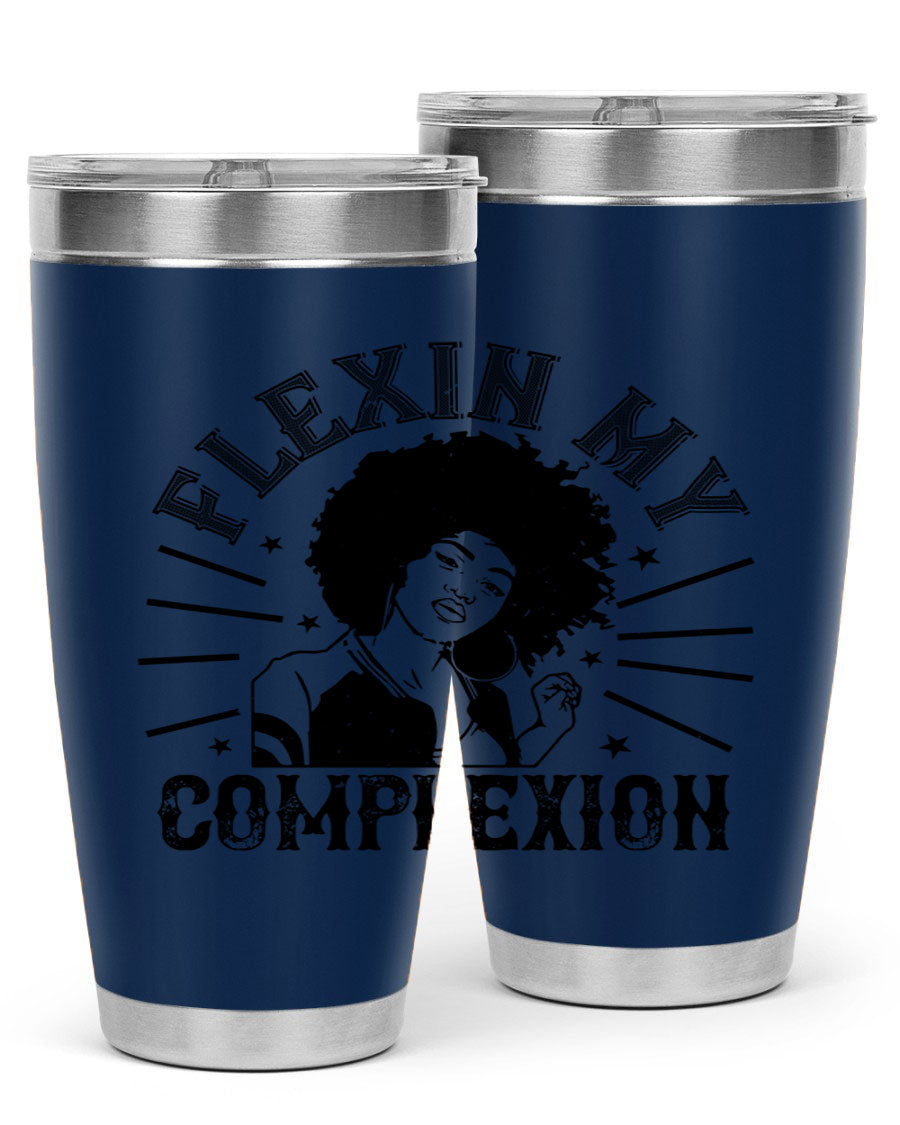 Flexin My Complexion Style 34# Afro Tumbler, a stylish 20oz stainless steel tumbler with vibrant Afro-inspired design.