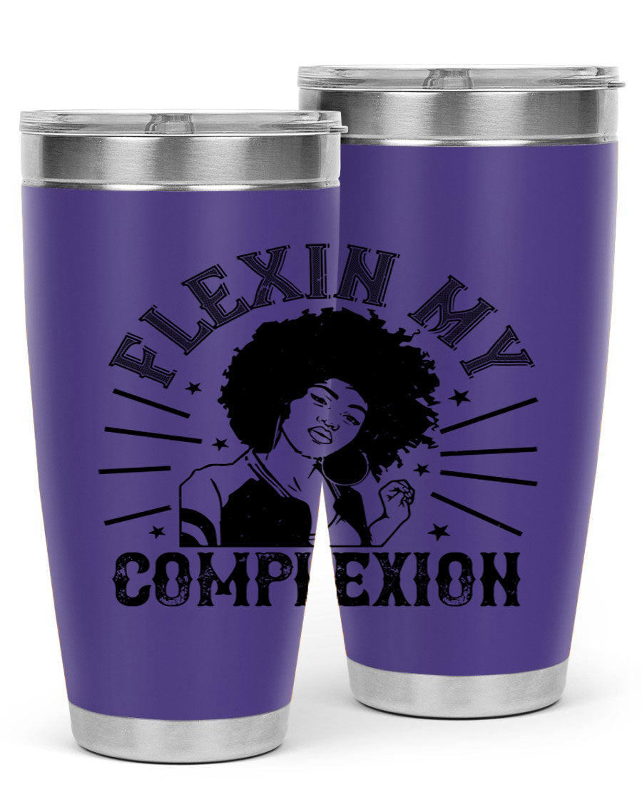 Flexin My Complexion Style 34# Afro Tumbler, a stylish 20oz stainless steel tumbler with vibrant Afro-inspired design.