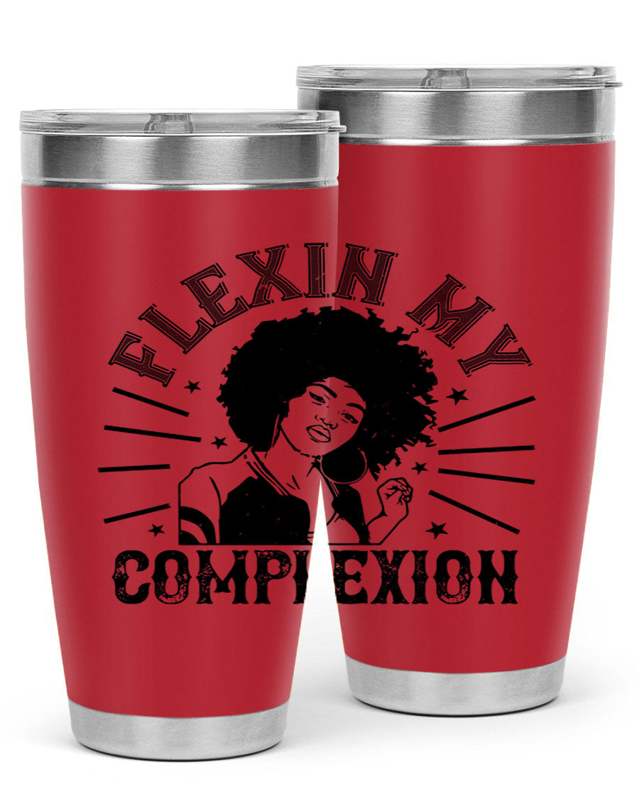 Flexin My Complexion Style 34# Afro Tumbler, a stylish 20oz stainless steel tumbler with vibrant Afro-inspired design.