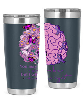 Floral Brain I Will Never Forget tumbler featuring a vibrant floral design, available in 20oz and 30oz sizes, made of stainless steel.