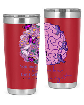 Floral Brain I Will Never Forget tumbler featuring a vibrant floral design, available in 20oz and 30oz sizes, made of stainless steel.